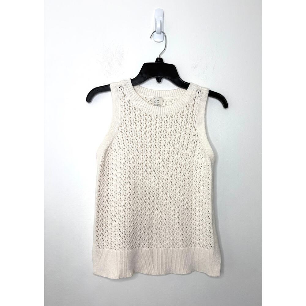A New Day Crochet Open Knit Tank Top XS Cream Festival Beach Boho Coastal